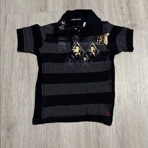 Guess Black and Gray Striped Polo with Gold Detail